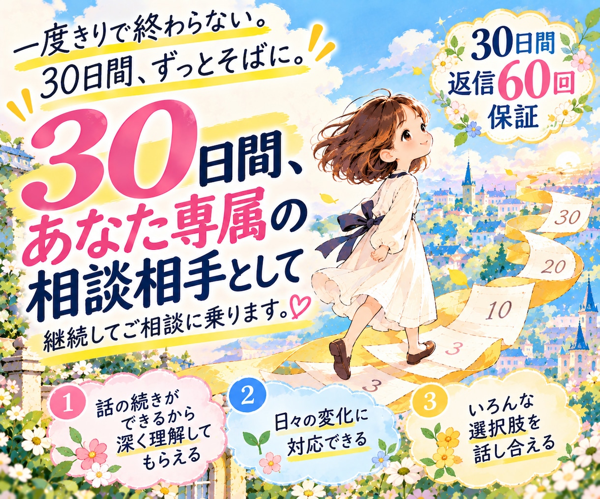 30日間あなた専属✨継続相談、親身に取り組みます 返信60回保証✨事情が伝わるから、いつでも続きから話せます イメージ1