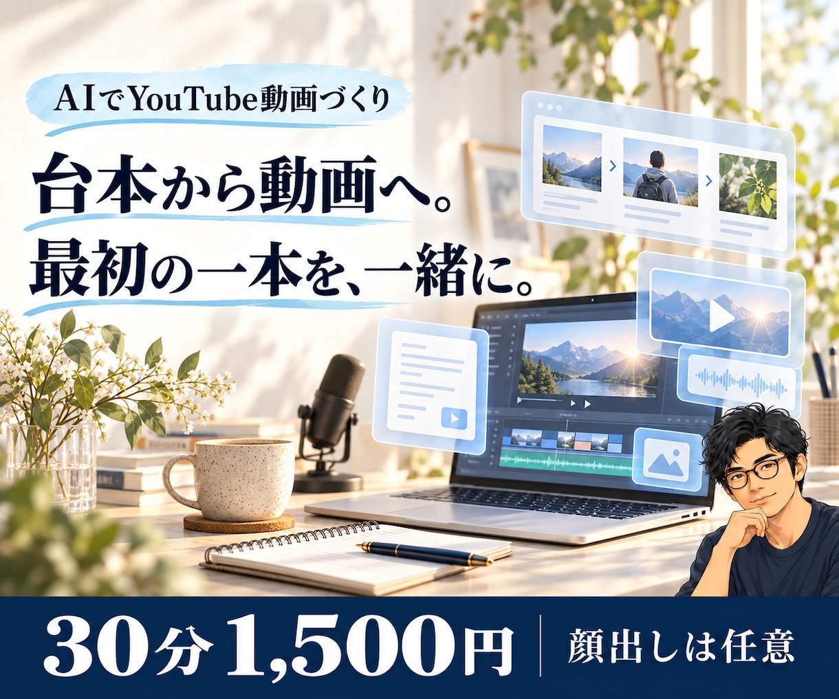 AIでYouTube動画を作る方法を教えます 台本・画像・音声・編集の進め方を初歩から個別に イメージ1