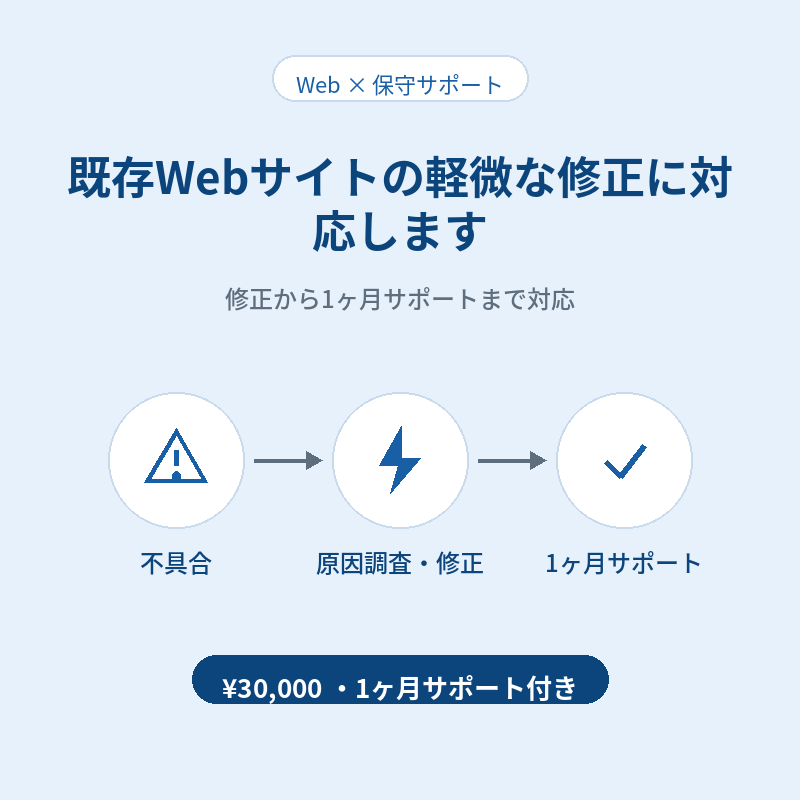 既存Webサイトの軽微な修正に対応します 小さな不具合の修正から、1ヶ月のサポートまで イメージ1