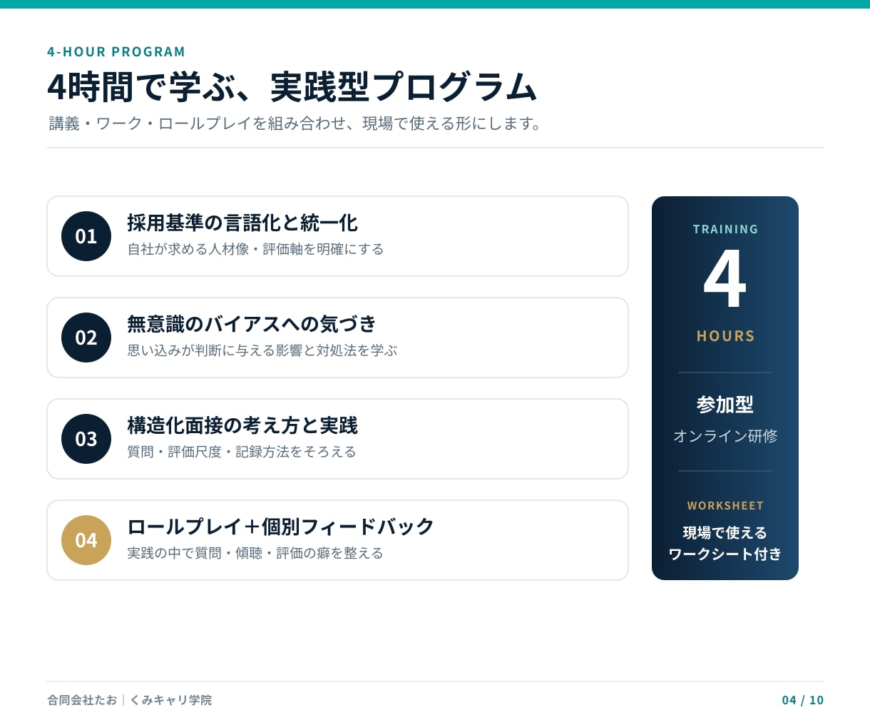 企業向け｜面接官トレーニング研修します 勘に頼らない面接―採る面接から、育てる面接へ。 イメージ4