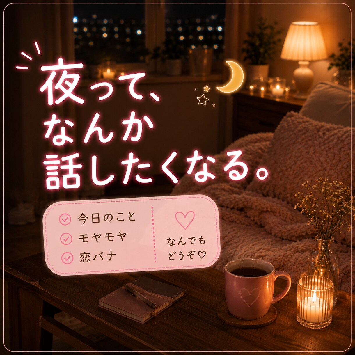 今夜ちょっと話そ♡眠くなるまでお話しします 1分でも大歓迎♡雑談・愚痴・恋の話まで何でも聞きます イメージ3