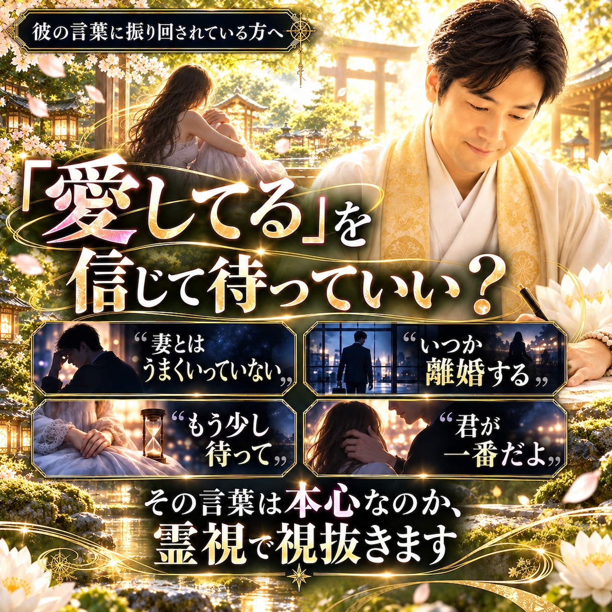 不倫相手の本音と恋の行方。二人の結末を霊視します 家庭へ気持ちと離婚の可能性・最後に選ぶ相手は？忖度なく視抜く イメージ4