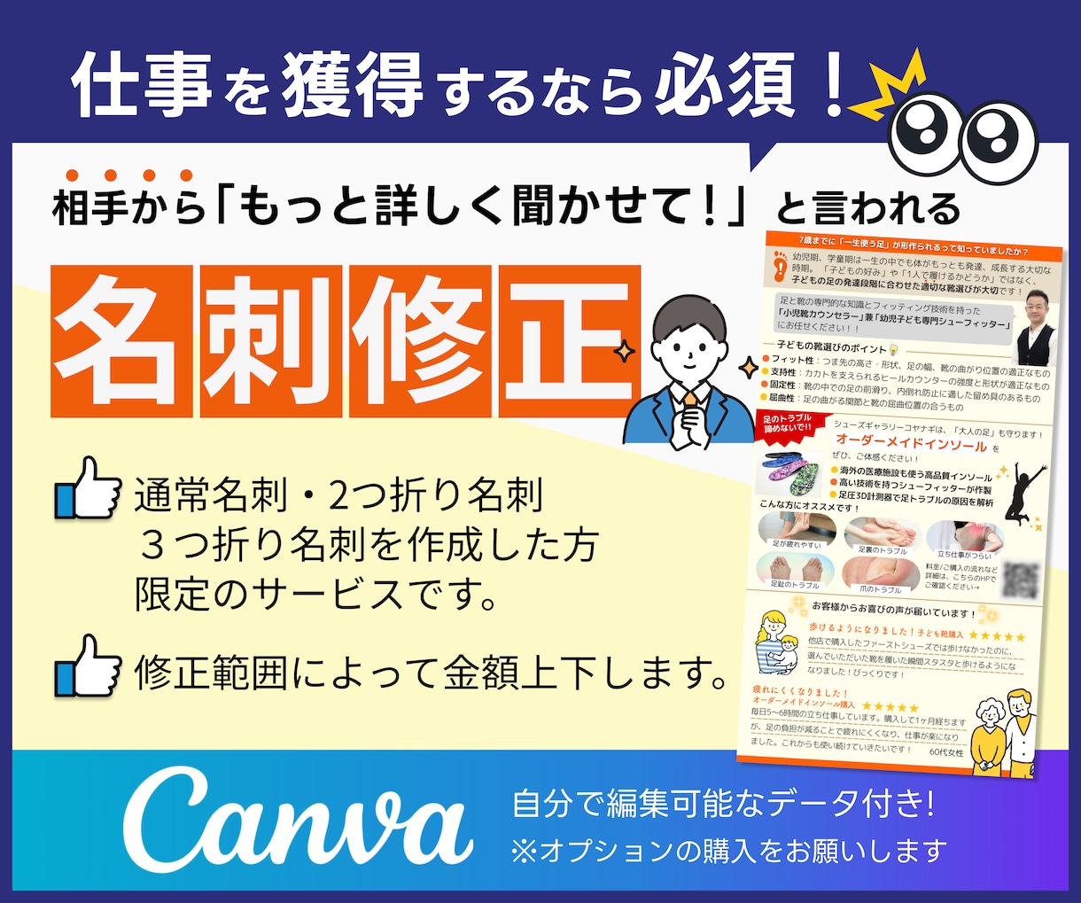 名刺修正いたします 過去に名刺を作成いただいた方向けのサービスです。 イメージ1