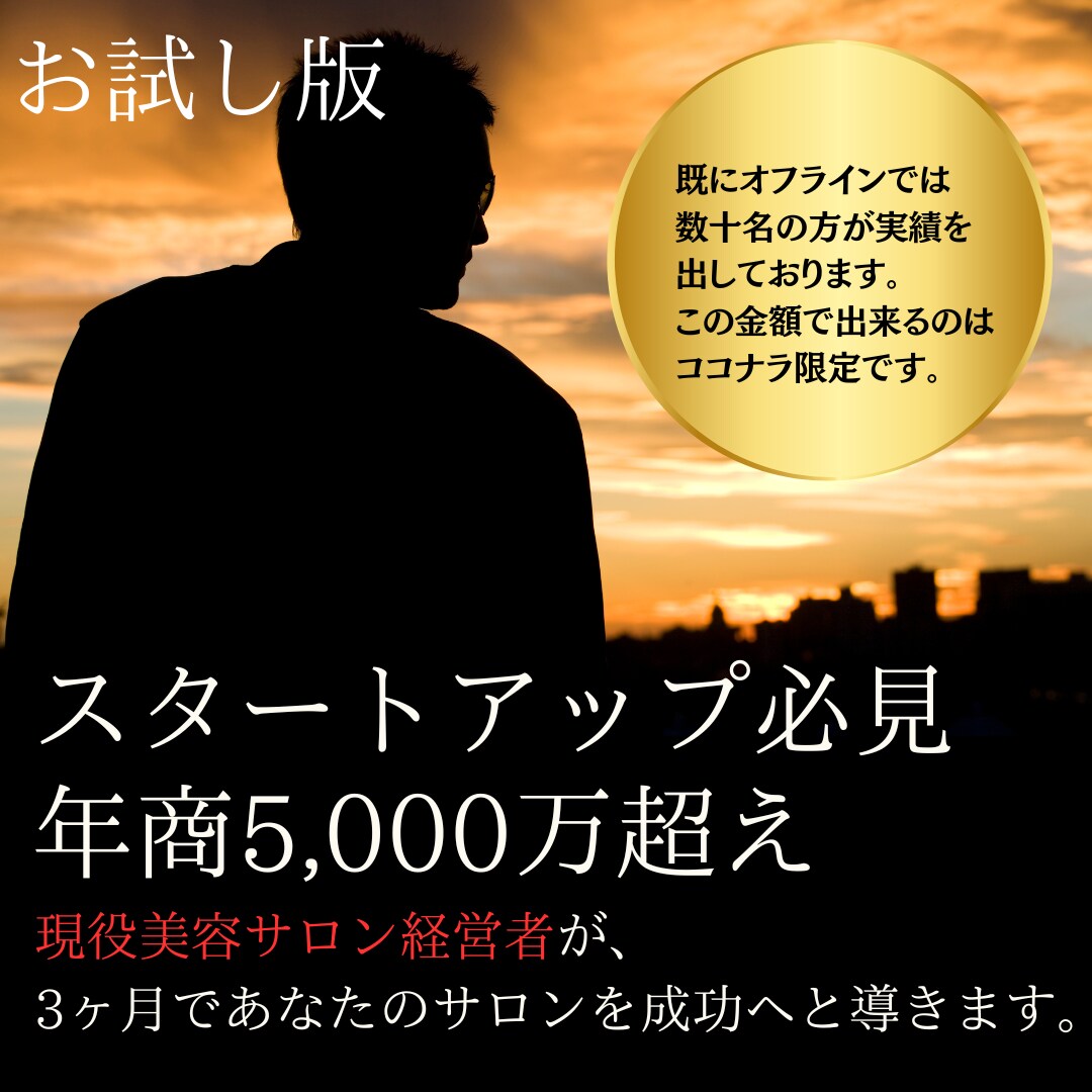お試し版！これするだけ成功へ導く開業サポートします 人口４万人の地域で年商5,000万の美容サロン経営者直伝！ イメージ1