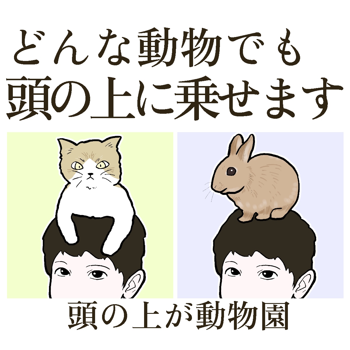 頭の上に動物・ペットを乗せたイラスト描きます インパクト重視。SNSアイコンや名刺に。主従関係を表現 イメージ3