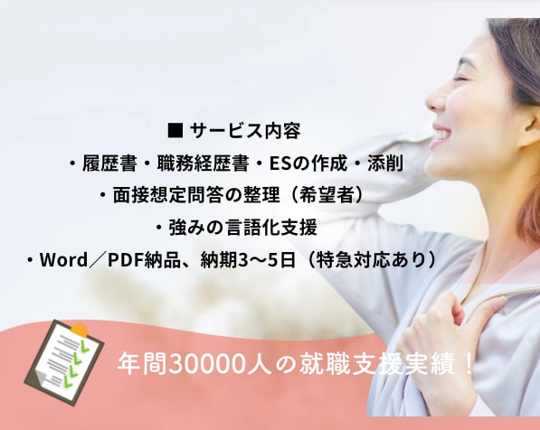 履歴書・職務経歴書をプロが添削します 年間3万人以上の学生・転職希望者のキャリア支援実績！ イメージ2