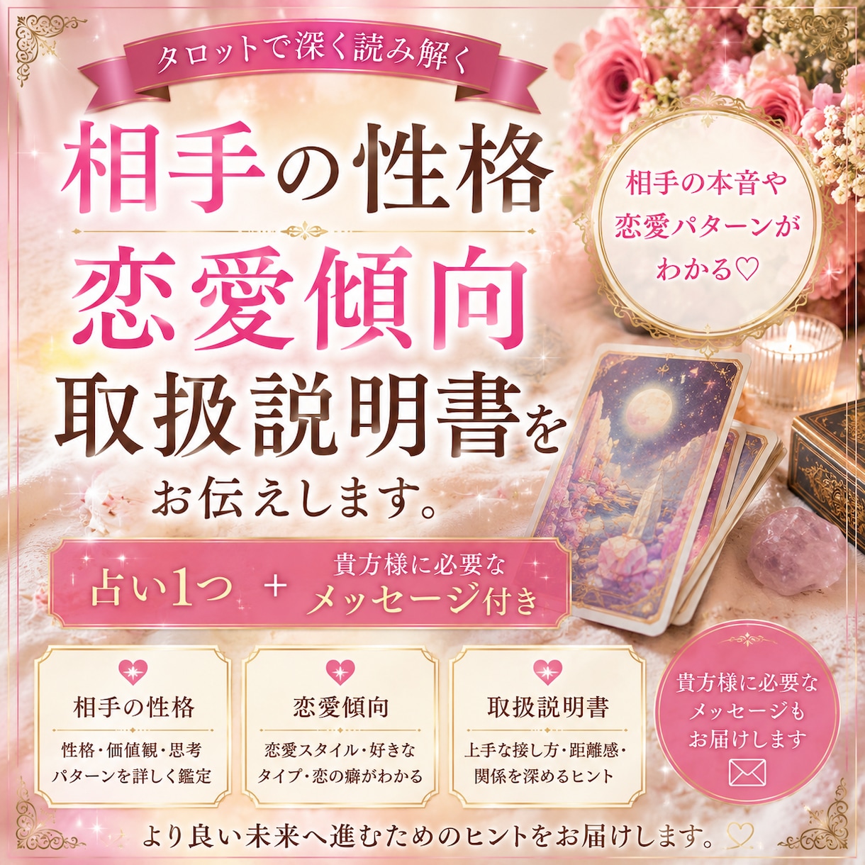 相手の恋愛傾向 性格 取扱説明書をお作りします 相手をしる事で恋愛 仕事 人間関係にいかせます。 イメージ1