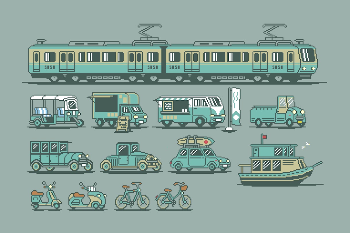 お好きな乗り物をドット絵で描きます シンプルでかわいい、レトロゲーム風の乗り物ドット絵 イメージ1