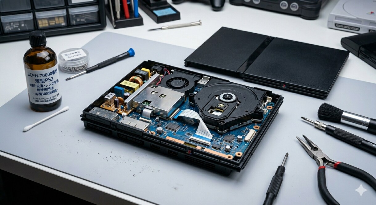 薄型PS2 70000〜90000番 修理します ディスク読まない　電源入らない　異音がする　汚れている等 イメージ1