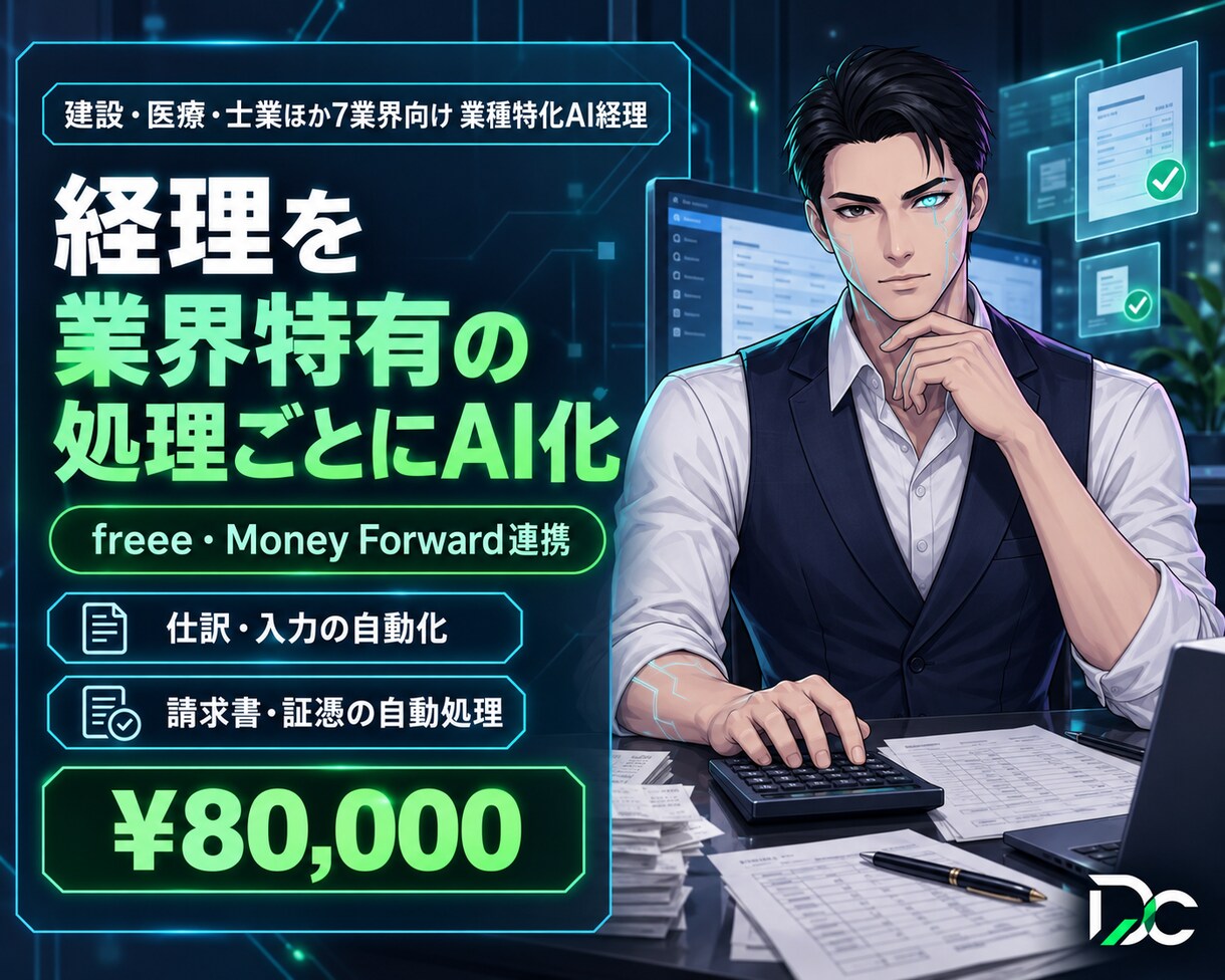 業界特有の経理処理に合わせてAI化します 業界特有の経理をfreee/MF連携でAI化します イメージ1