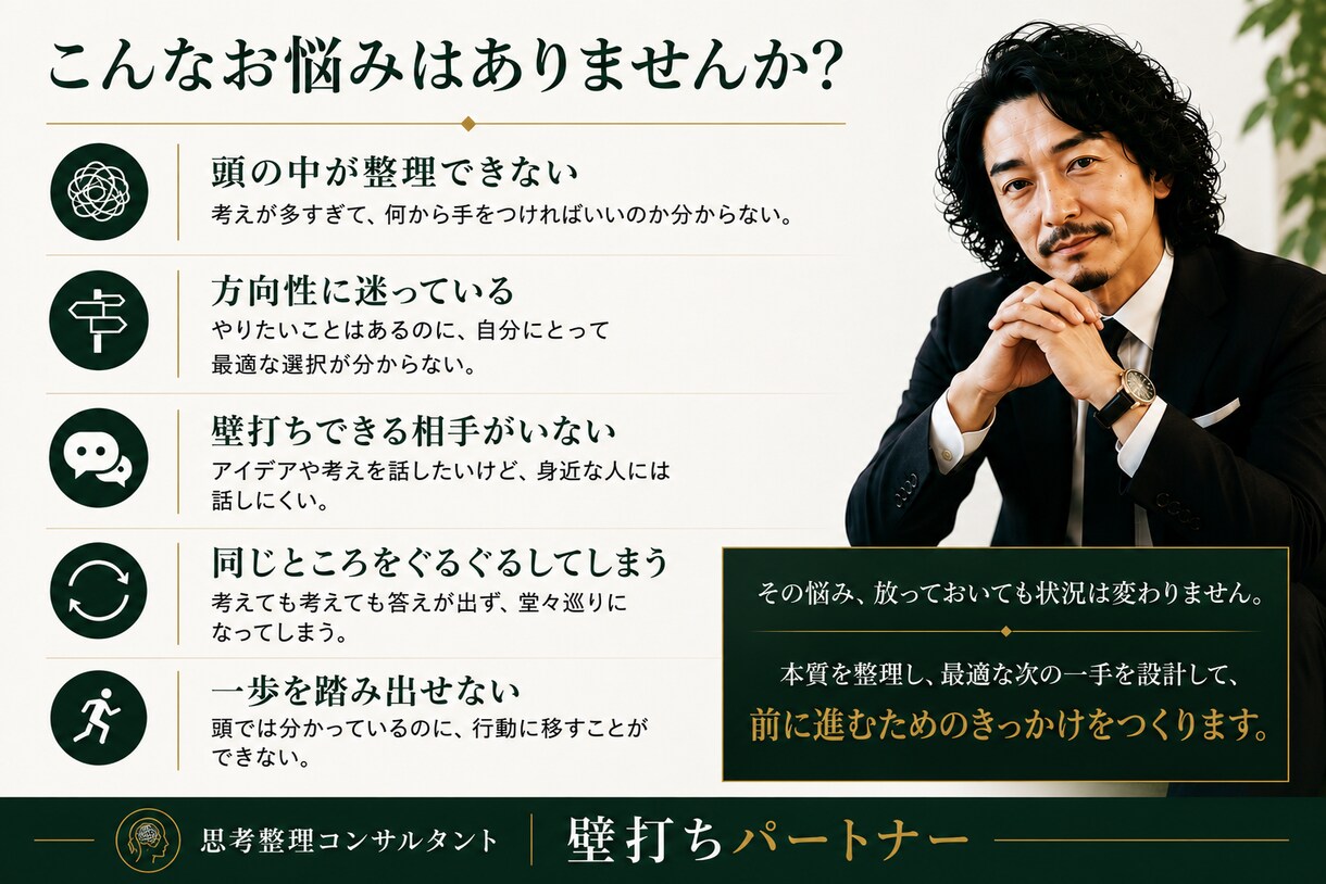 思考を整理し、最適な次の一手を一緒に考えます 迷いを整理し、進むべき方向を明確にします イメージ2