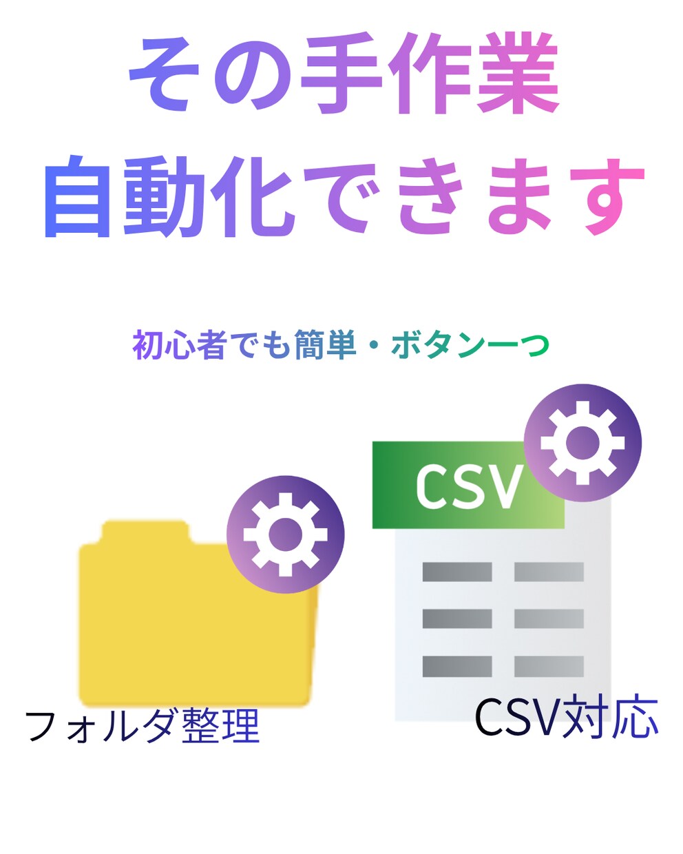面倒なPC作業を自動化します 初心者でも簡単に！ボタン1つで作業が終わる仕組み作ります。 イメージ1