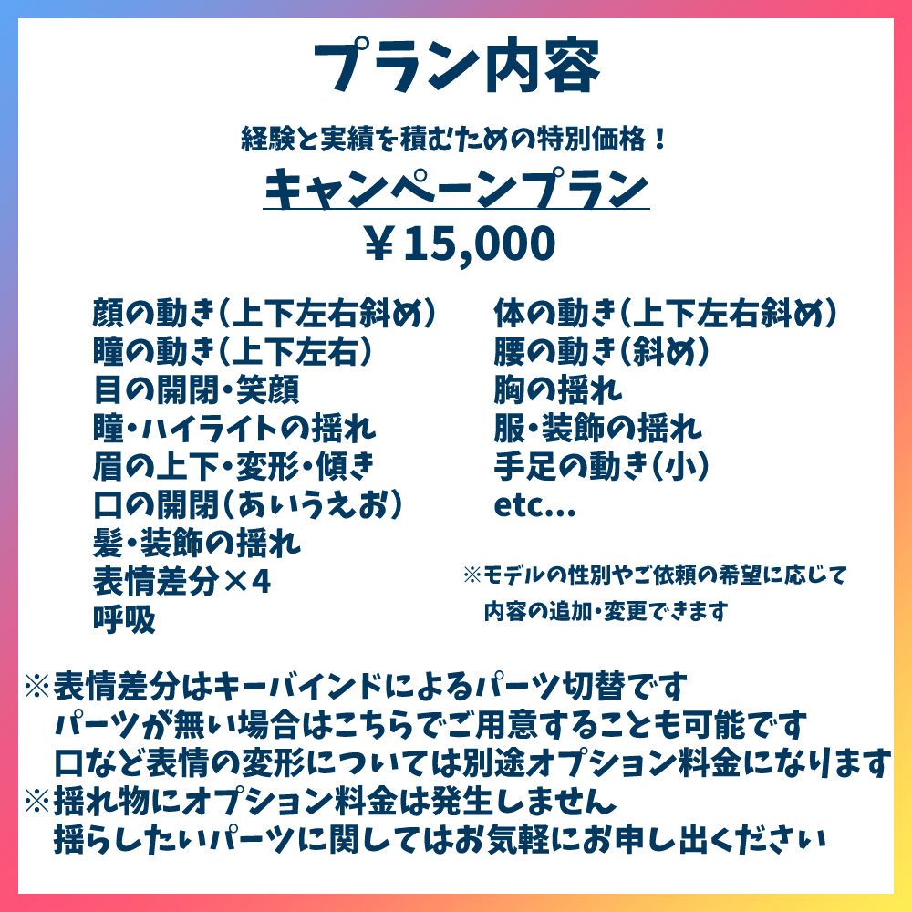 先着1名様に格安でLive2Dモデリング承ります 高可動・高品質なLive2Dモデルをお安く提供します！！ イメージ2
