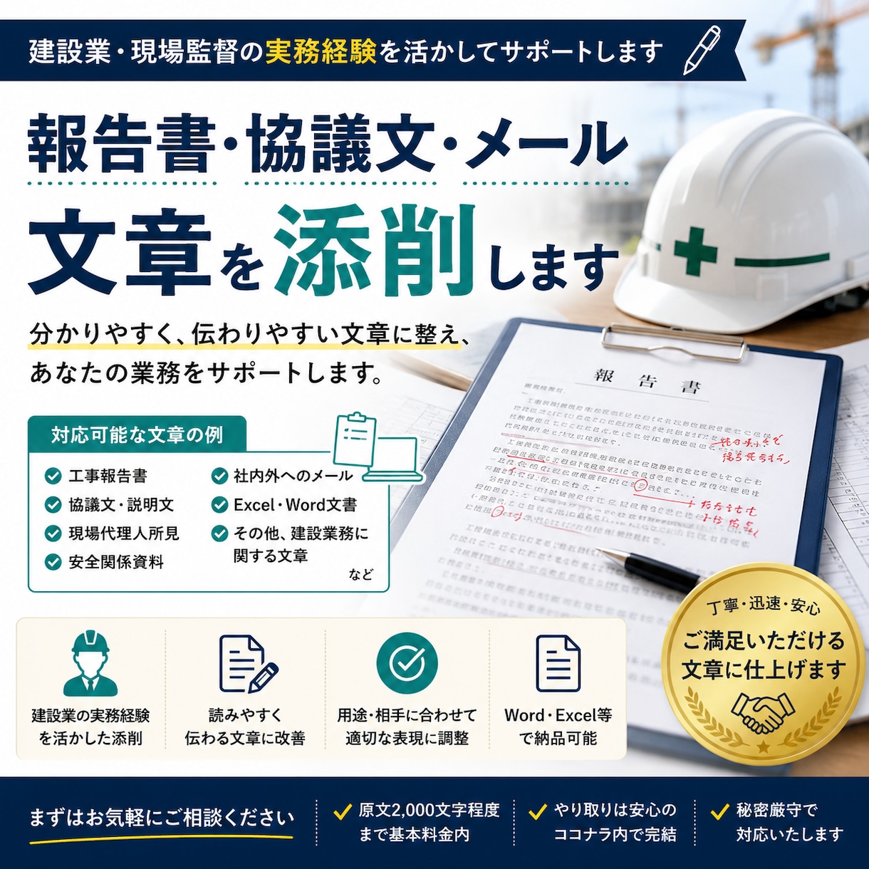建設業の報告書や協議文などの文章を添削しますます 現場経験を活かして伝わりやすい文章に整えます イメージ1