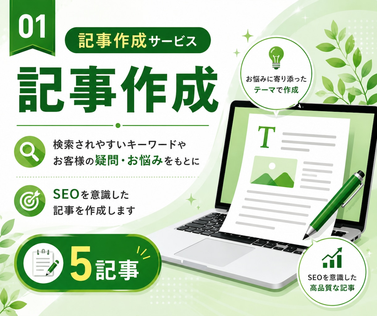 SEO記事5記事＋アクセス解析を設置します 作ったままのホームページを、集客できる状態へ近づけます イメージ2