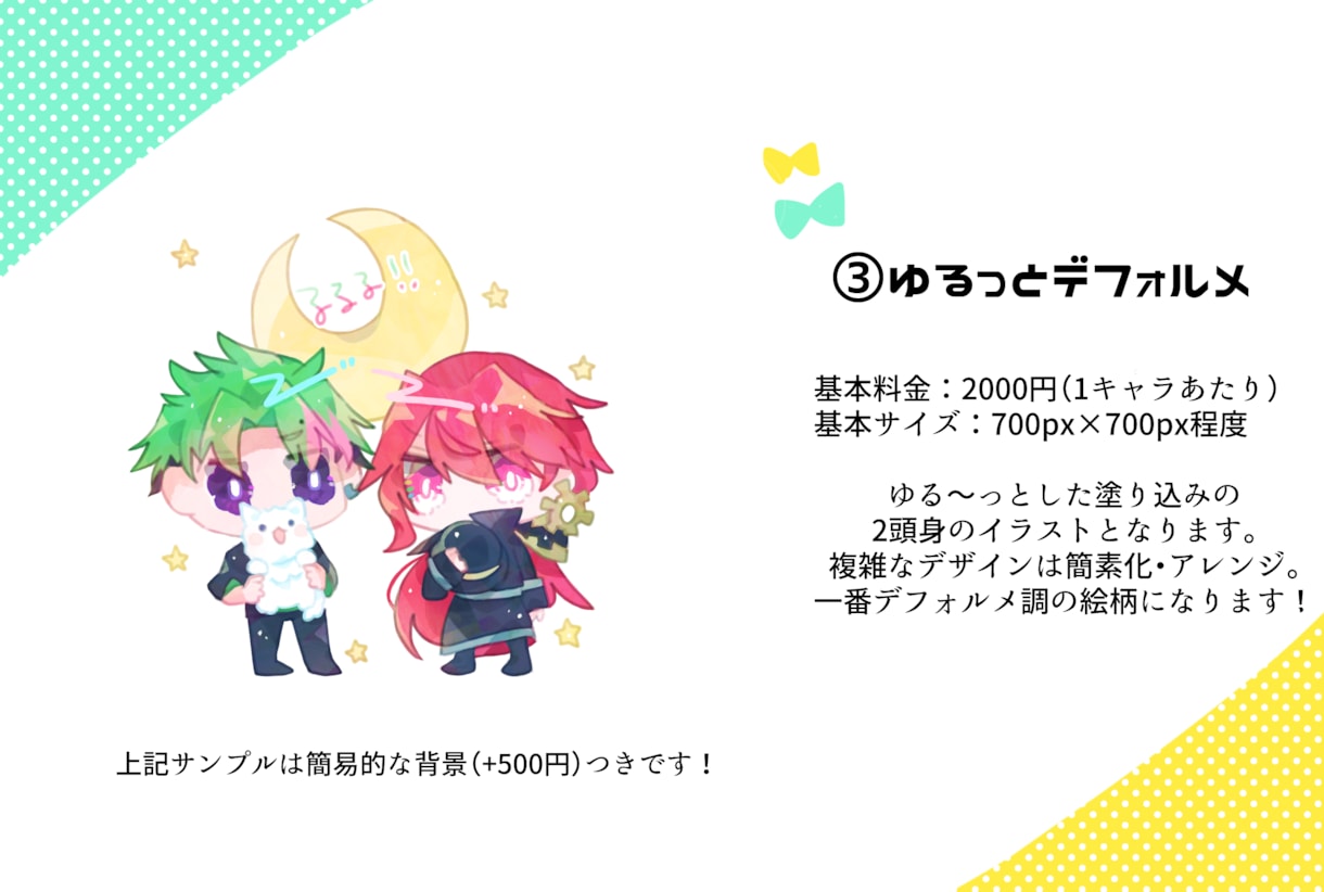 3種・背景オプション有！かわいいデフォルメ描きます かわいいデフォルメで活動や創作ライフを豊かに！ イメージ4
