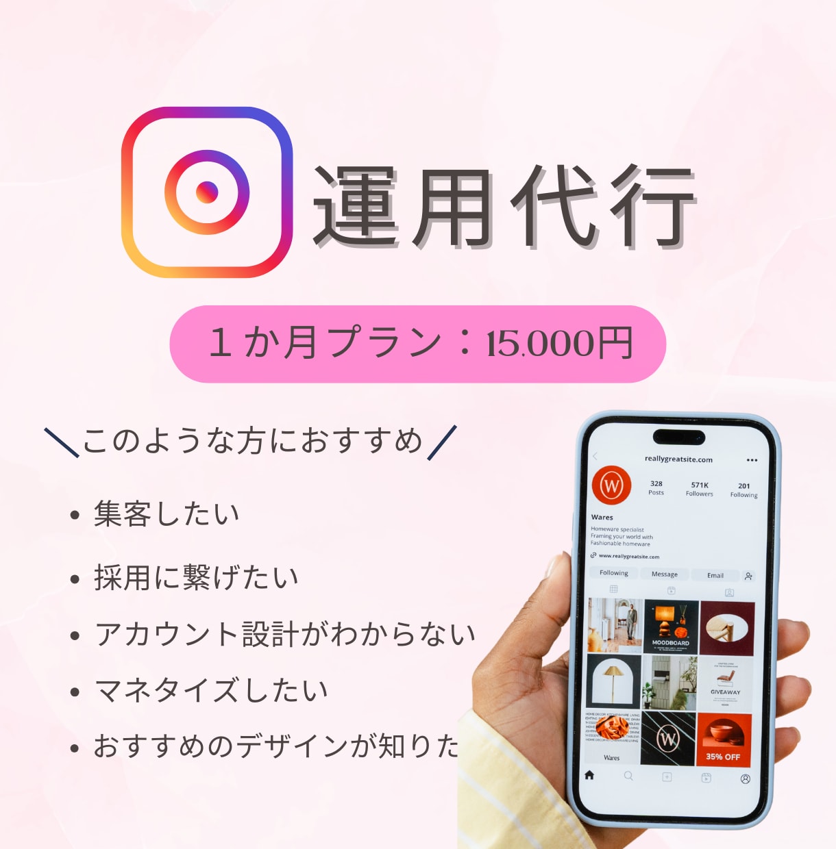 プロチームがインスタ運用代行サポートいたします 全て丸投げインスタ運用代行します イメージ1