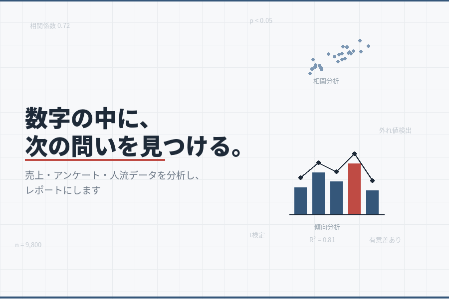 売上・人流データ分析でレポートを作成します データの奥にある「次の問い」を、統計で可視化します イメージ1