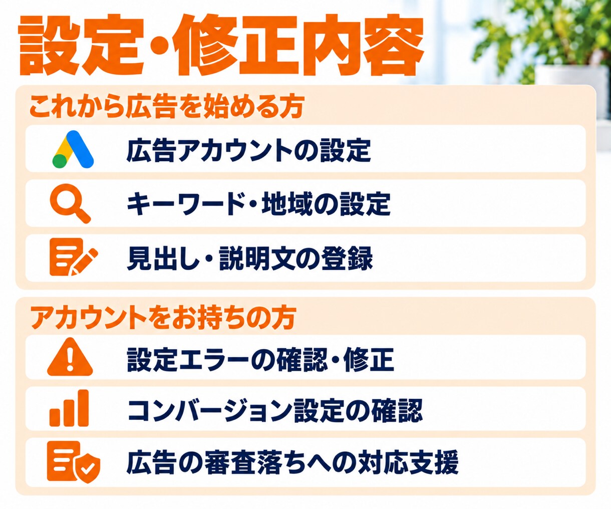 Google広告の初期設定・修正を代行します キーワードづくり・計測設定から設定トラブルの修正まで イメージ3