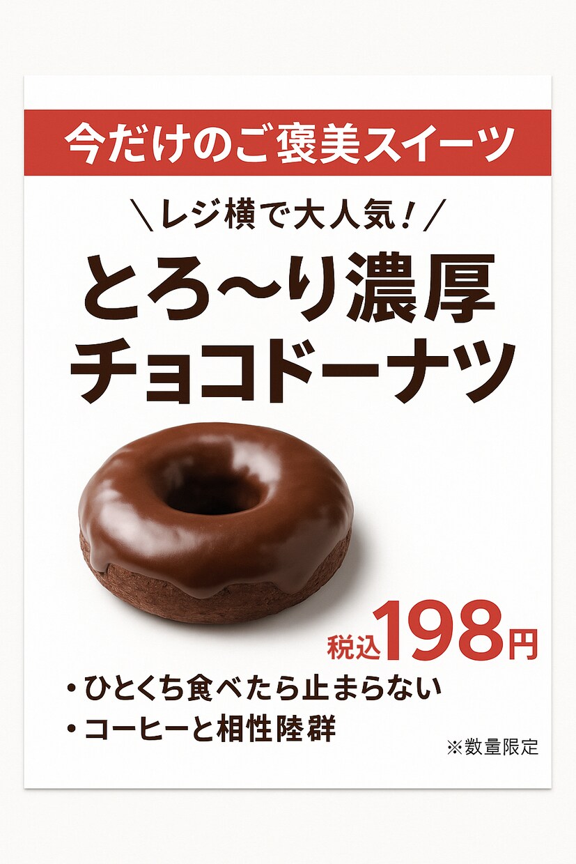 修正無制限　コンビニ売場で使えるPOPを作成します 現場目線で「3秒で伝わる」POPを作成します。 イメージ1
