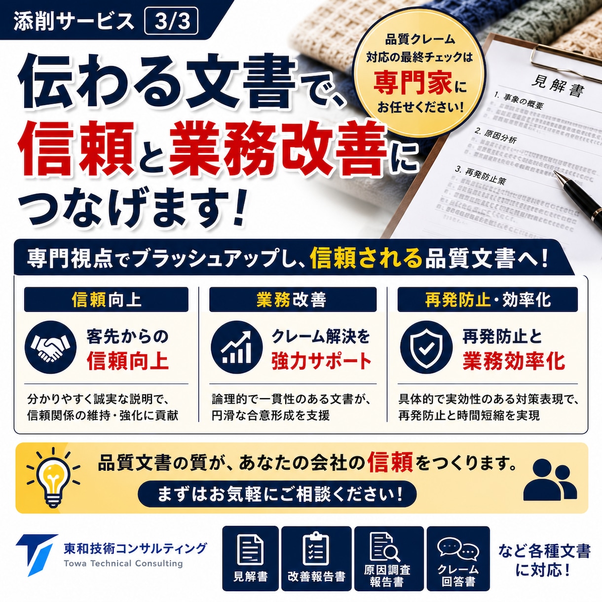 見解書、クレーム報告書の添削をします 見解書、クレームの報告書を業界経験者がブラッシュアップします イメージ3