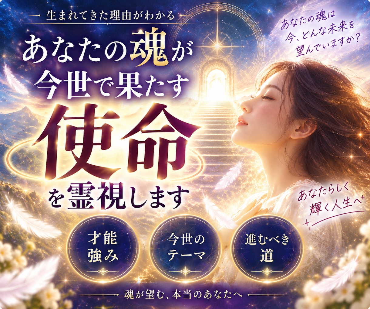 あなたの魂の使命・才能・強み・生き方を霊視します 生まれてきた意味・才能・強み・進むべき道を深く読み解きます イメージ1