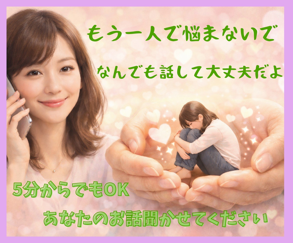 ちょっと聞いて！誰かに話したい！すべて聞きます 一人で悩まないで大丈夫。５分でも気楽に話してみませんか イメージ1