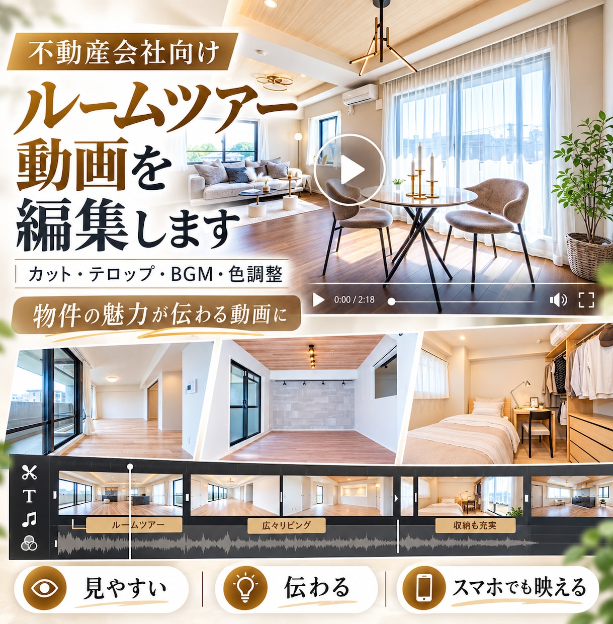 不動産ルームツアー動画を見やすく編集します 物件の魅力が伝わる流れに整えて動画を仕上げます イメージ1
