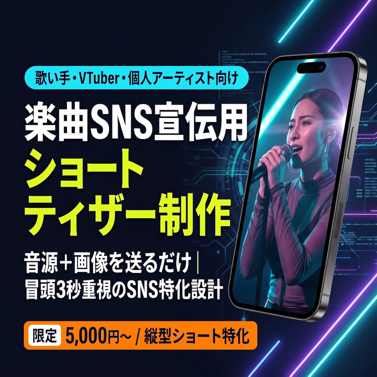 楽曲SNS告知用のショートティザー動画作ります 冒頭3秒重視のSNS告知用縦型ショート イメージ1
