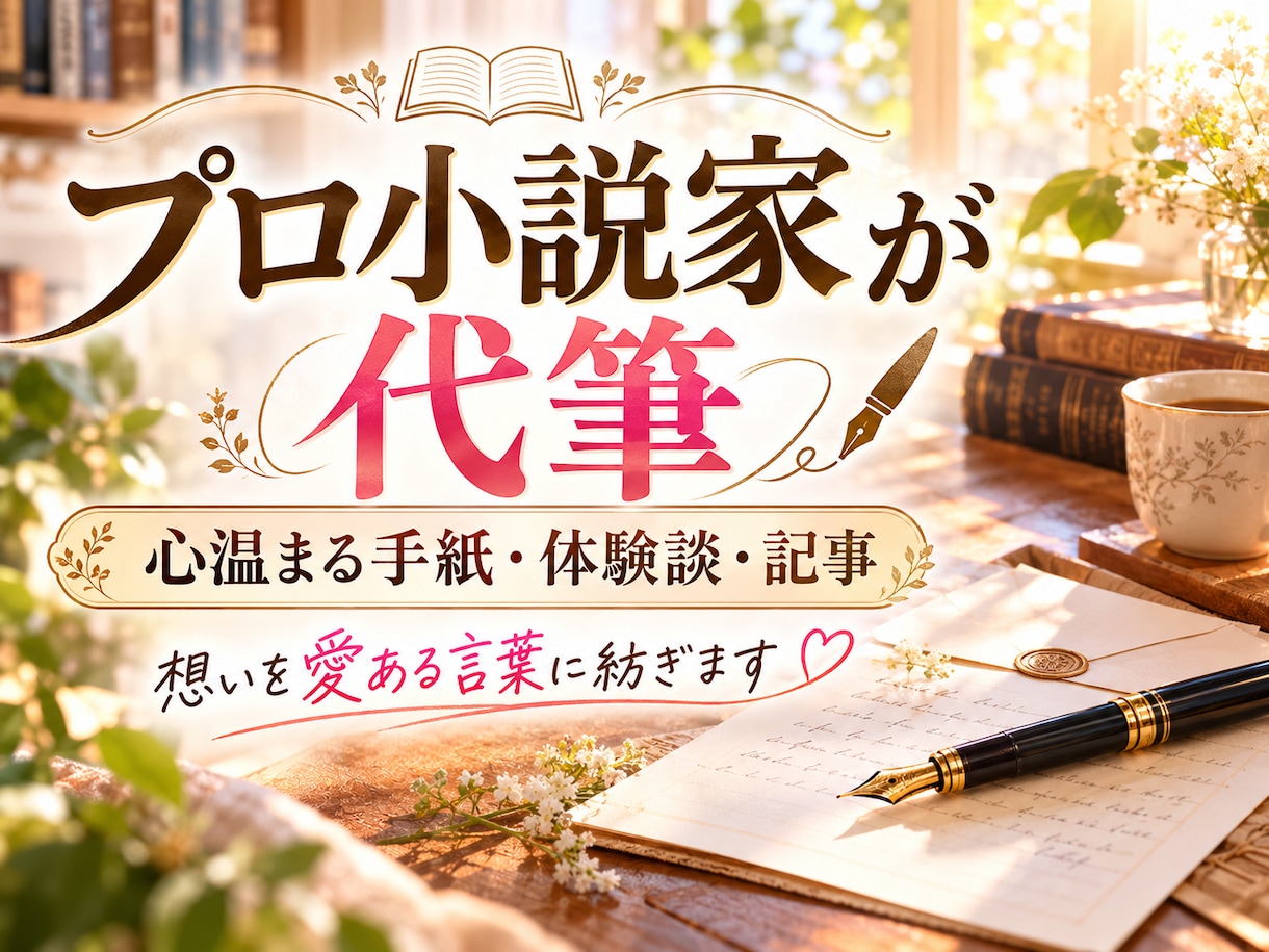 プロ小説家が心温まる手紙・体験談・記事を代筆します 大切な人や読者へ感動を届けるために、真心を込めて執筆します イメージ1
