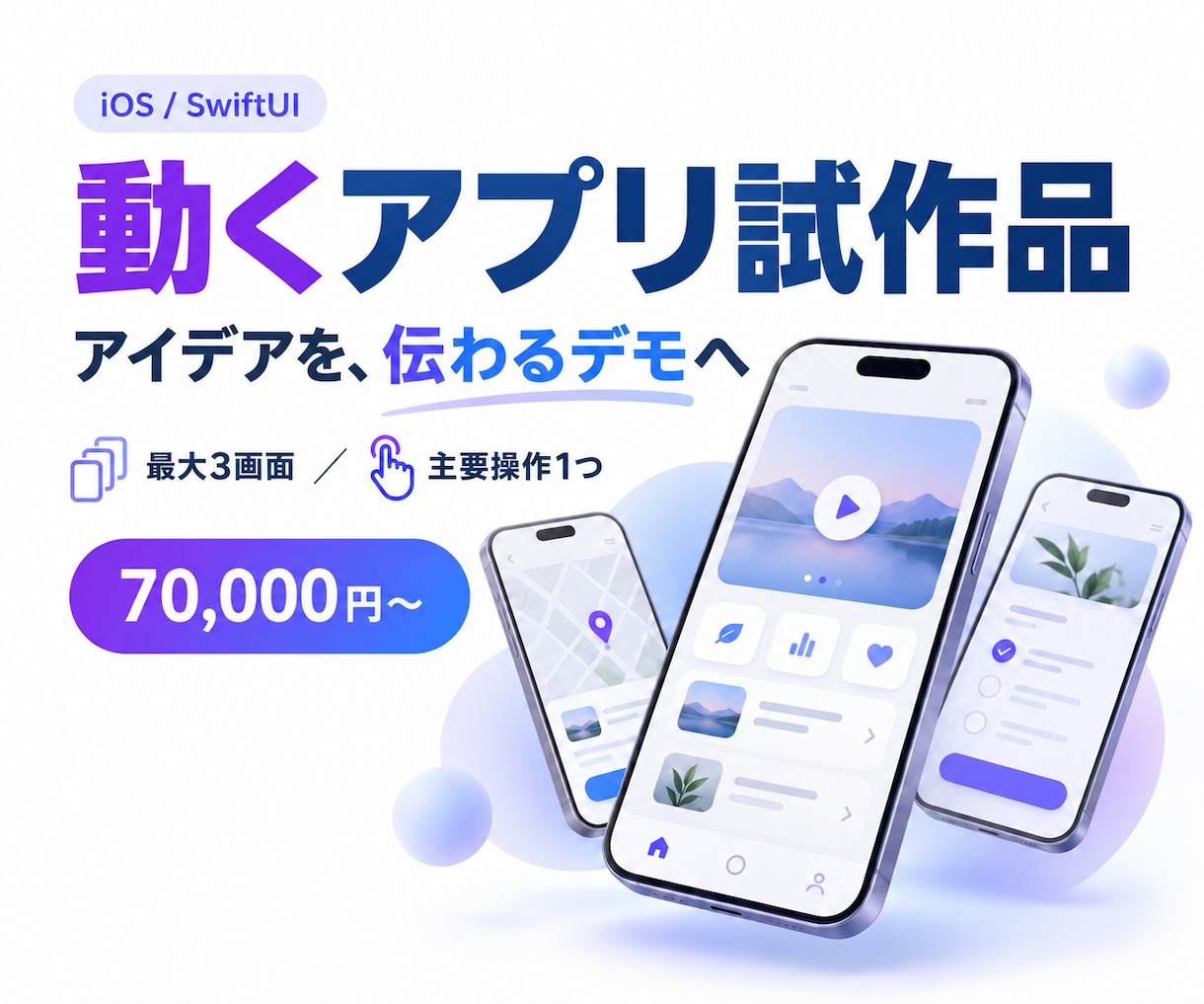 プレゼン用の動くアプリ試作品を制作します 最大3画面のデモで、企画と操作の流れを伝えます イメージ1
