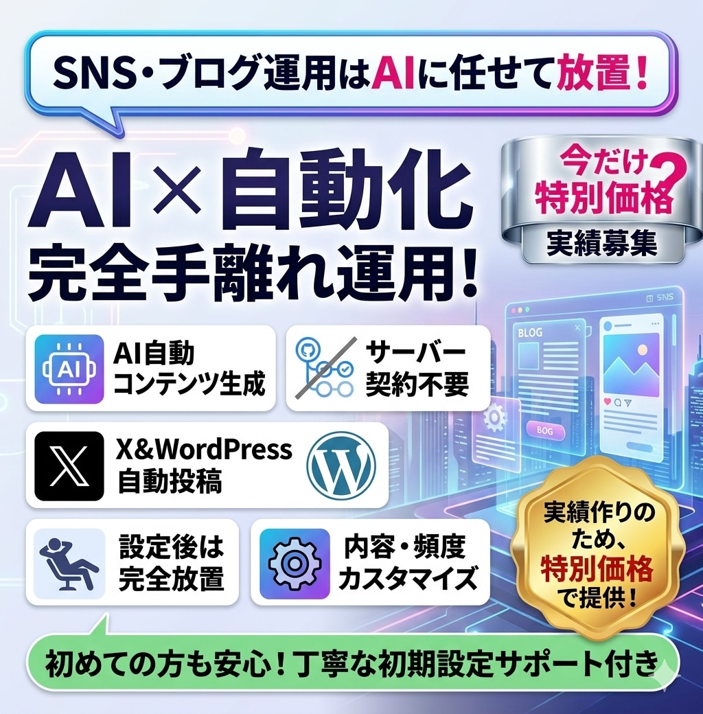AI×自動化でSNS・ブログ運用を効率化します 実績作りの為限定1名特別価格！設定後は自動でコンテンツ投稿 イメージ1