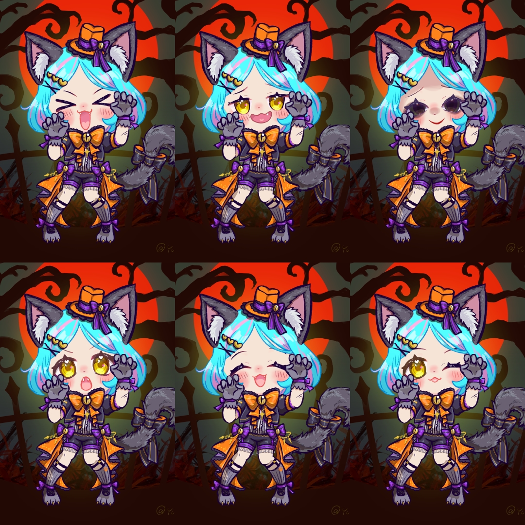 黒猫ゴシック衣装セミオーダーSDイラスト描きます 瞳の色・髪型を自由指定！ハロウィン向けの可愛いミニキャラ♪ イメージ6