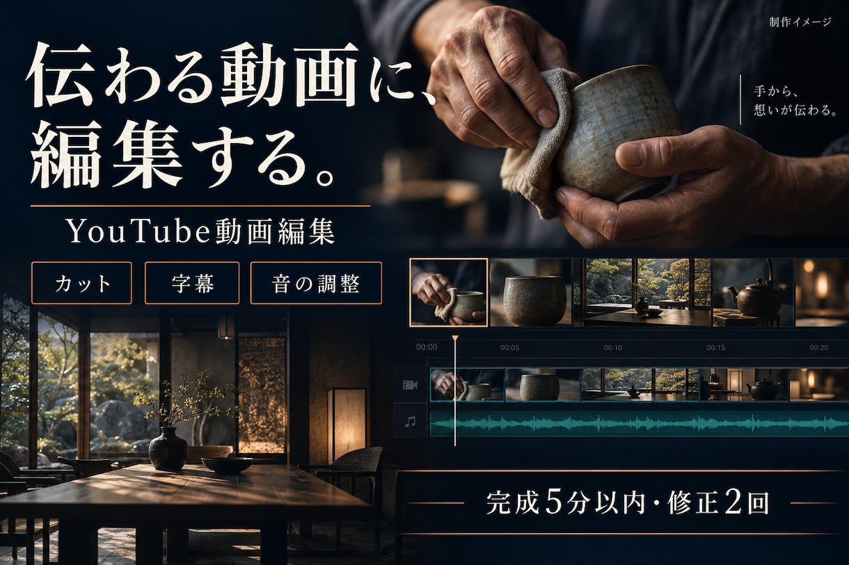 伝わるYouTube動画に丁寧に編集します カット・字幕・音を整え、見やすい一本へ仕上げます イメージ1
