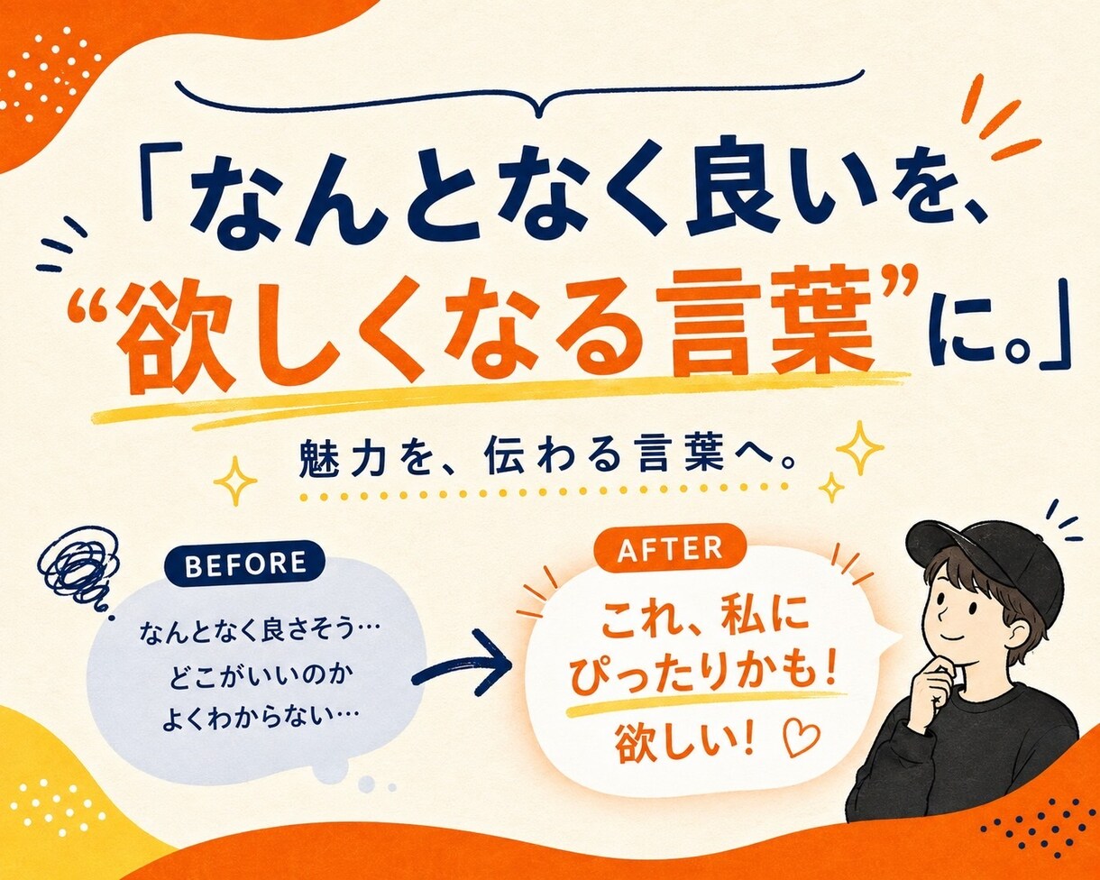 商品の魅力的なキャッチコピー・コンセプト作ります 「なんとなく良い」を、「欲しくなる言葉」に変えます！ イメージ2