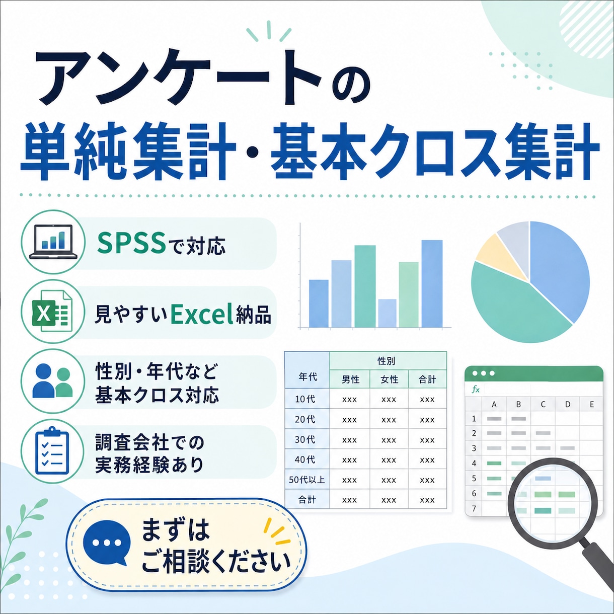アンケートの単純集計・基本クロス集計を行います アンケート結果を、見やすいExcel集計表に整理します イメージ1