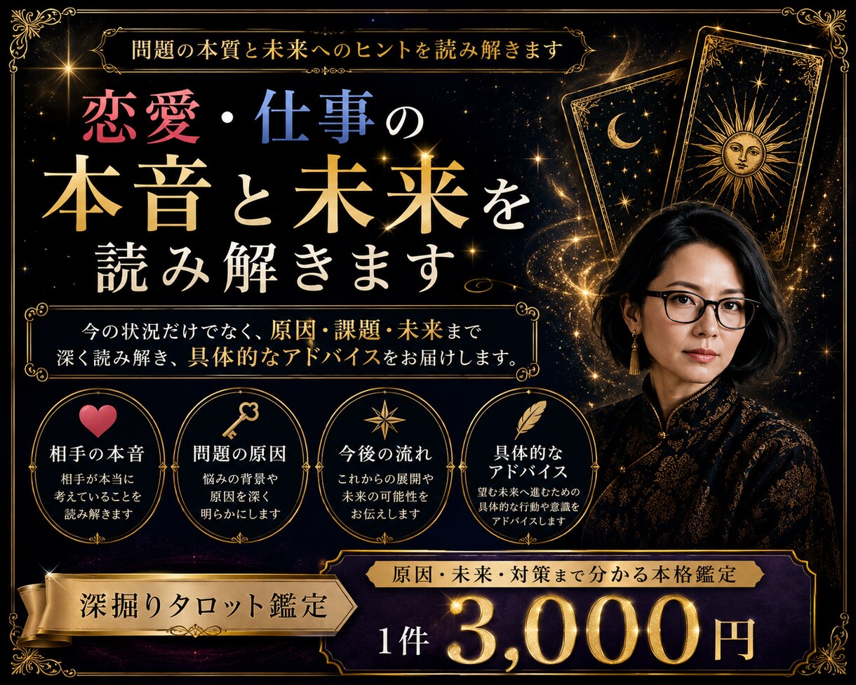 タロットカードで恋愛・仕事の悩みを深掘りします 具体的に未来や潜在意識まで深掘りしアドバイスします イメージ1