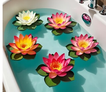 蓮の花を浮かべて入浴できます 自宅の風呂場に天上の池を体験する。 イメージ1