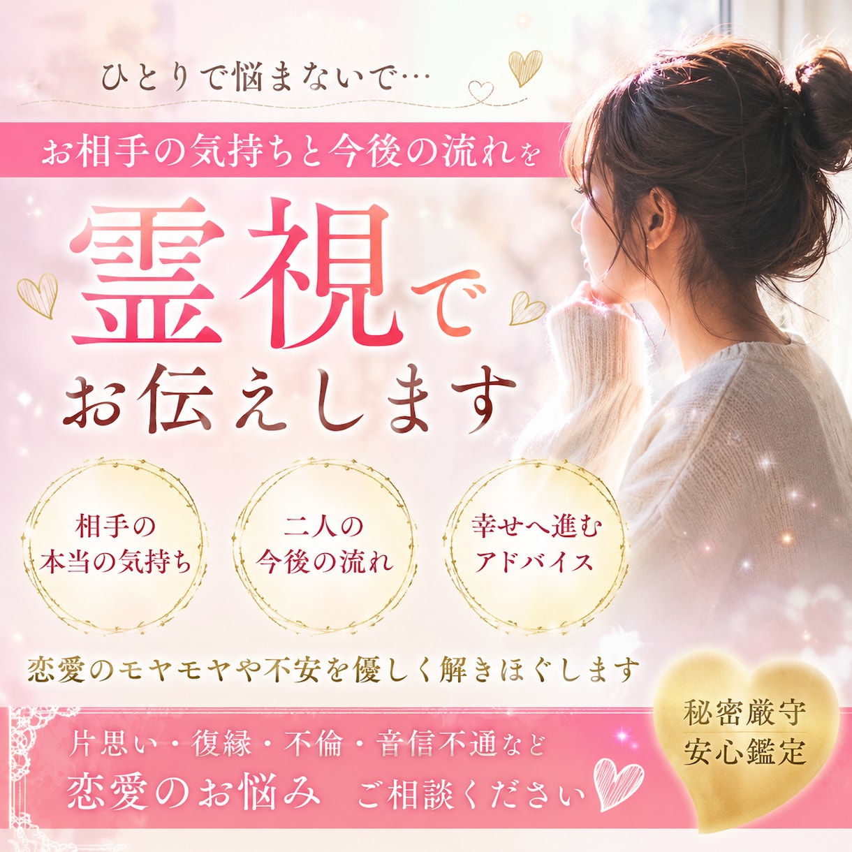 お相手の気持ちと今後の流れを丁寧にお伝えします 苦しい恋をひとりで抱え込まないでください イメージ1