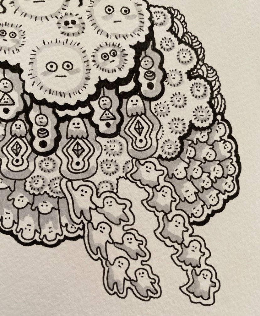 モノクロイラスト(アナログ)を販売してます 不思議で可愛らしい世界観のイラストを制作しています。 イメージ2