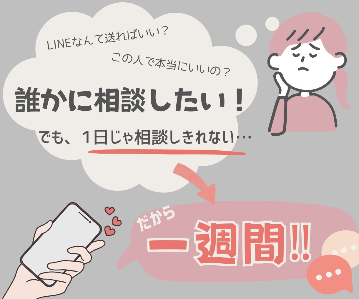 １週間気軽にチャット✉そのお悩みに寄り添います 電話じゃないからリラックスして相談できる イメージ2