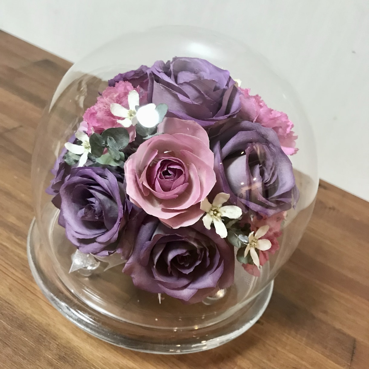 プロポーズの花束ウエディングブーケ記念の花残します 【ラウンドグラス】特別な日の花を立体的に保存　ドライ加工 イメージ7