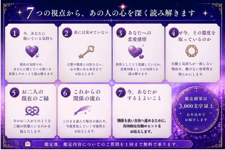 あの人の本当の気持ちを霊視で深く読み解きます 言葉にできない本音と二人のご縁を7つの視点から丁寧に視ます イメージ2