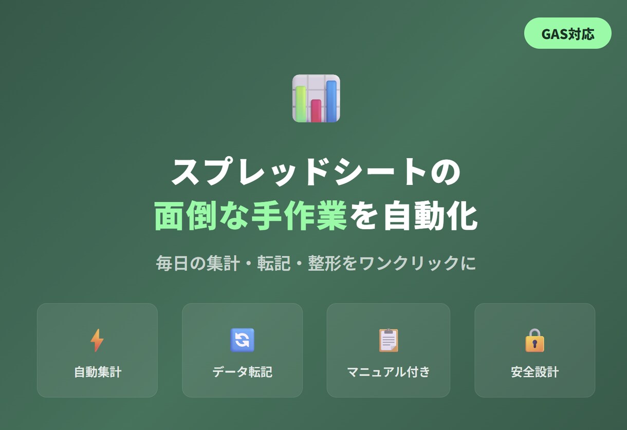 スプレッドシートの手作業をGASで自動化します 毎日の面倒な集計・転記・整形をワンクリックに イメージ1