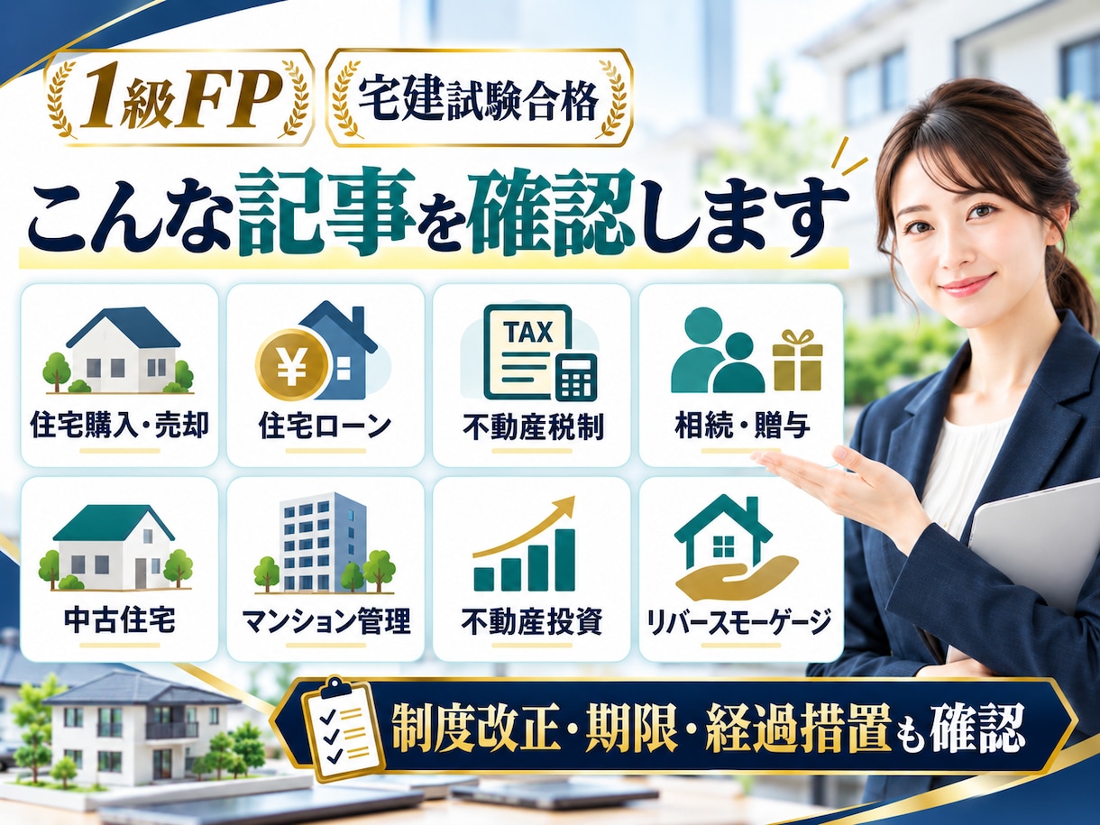1級FP・宅建試験合格者が不動産記事を検証します 一次情報で制度・税制・ローンを確認し修正文まで提示 イメージ5