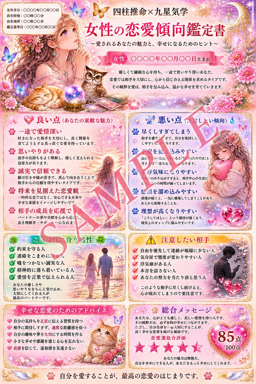 四柱推命×九星気学｜恋愛鑑定書PDFを作成します 恋愛傾向や特徴を読み解き、恋愛に活かせるヒントをお届けします イメージ8