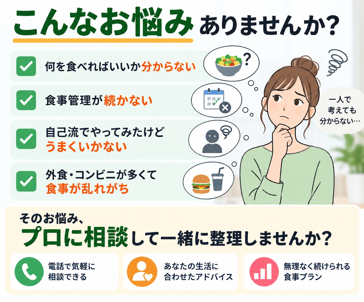 ダイエット・食事改善のお悩み相談を承ります 何から直せばいいか一緒に整理します イメージ2