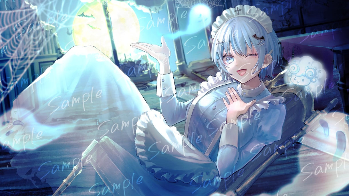 期間限定！ハロウィンイラスト量産企画します サムネにも素材でも使える！洋館メイドさんオバケ仮装 イメージ7