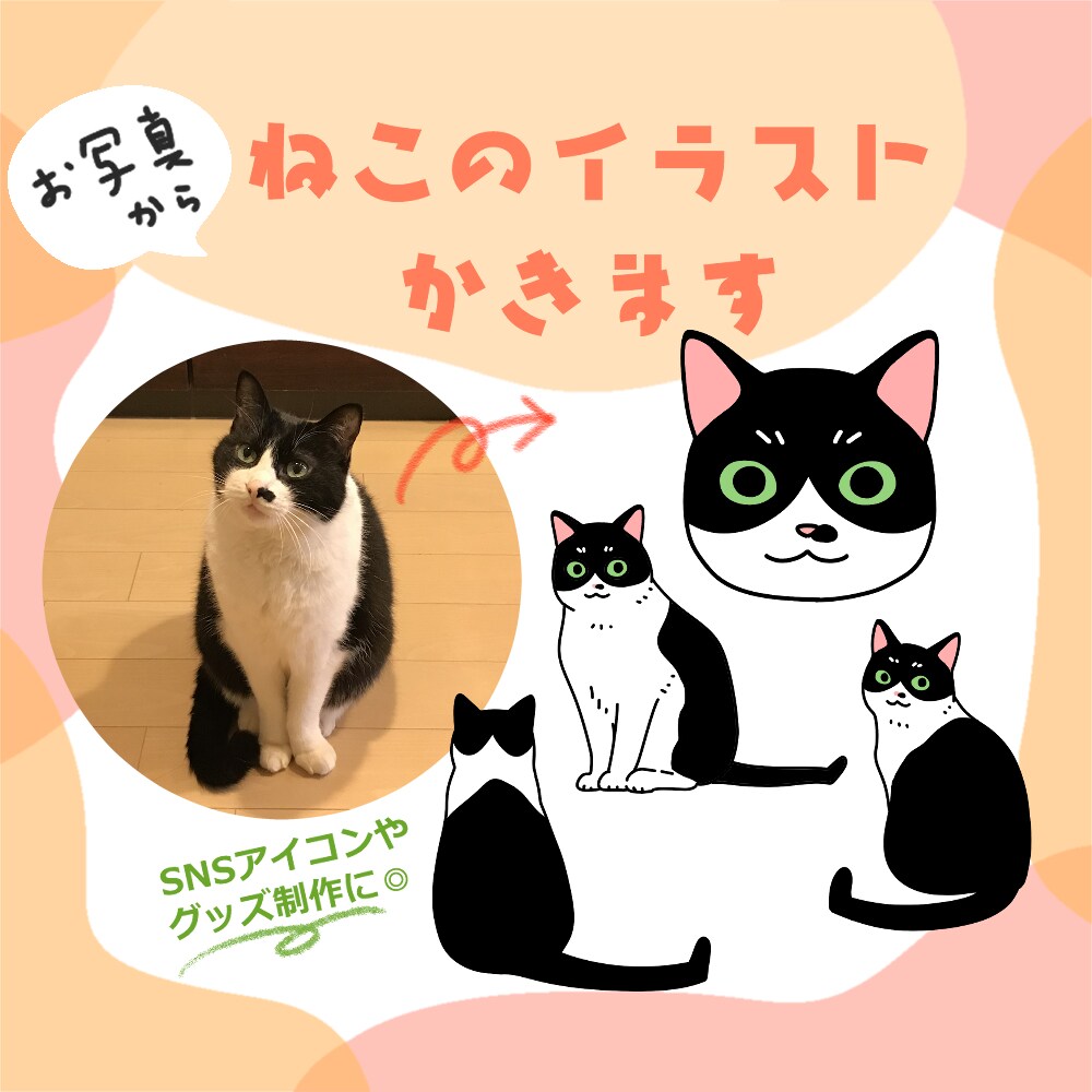 ペットの猫ちゃんのシンプルなイラストを作成します ご自身のSNSアイコン、グッズ作成にもご使用いただけます イメージ1