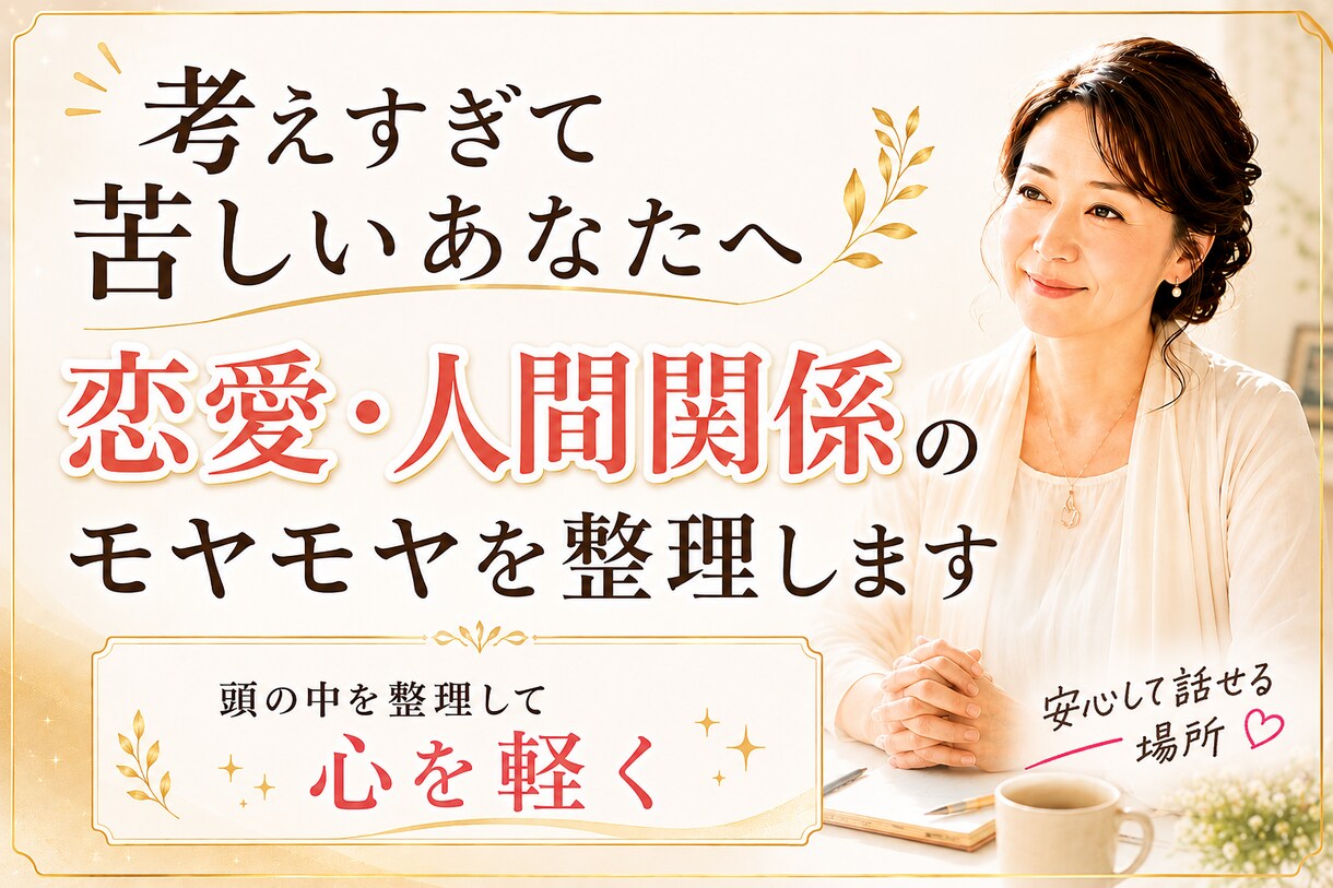 考えすぎて苦しい恋愛・人間関係を整理します 一人で悩まないで！　モヤモヤする関係を整理して心を軽くします イメージ1